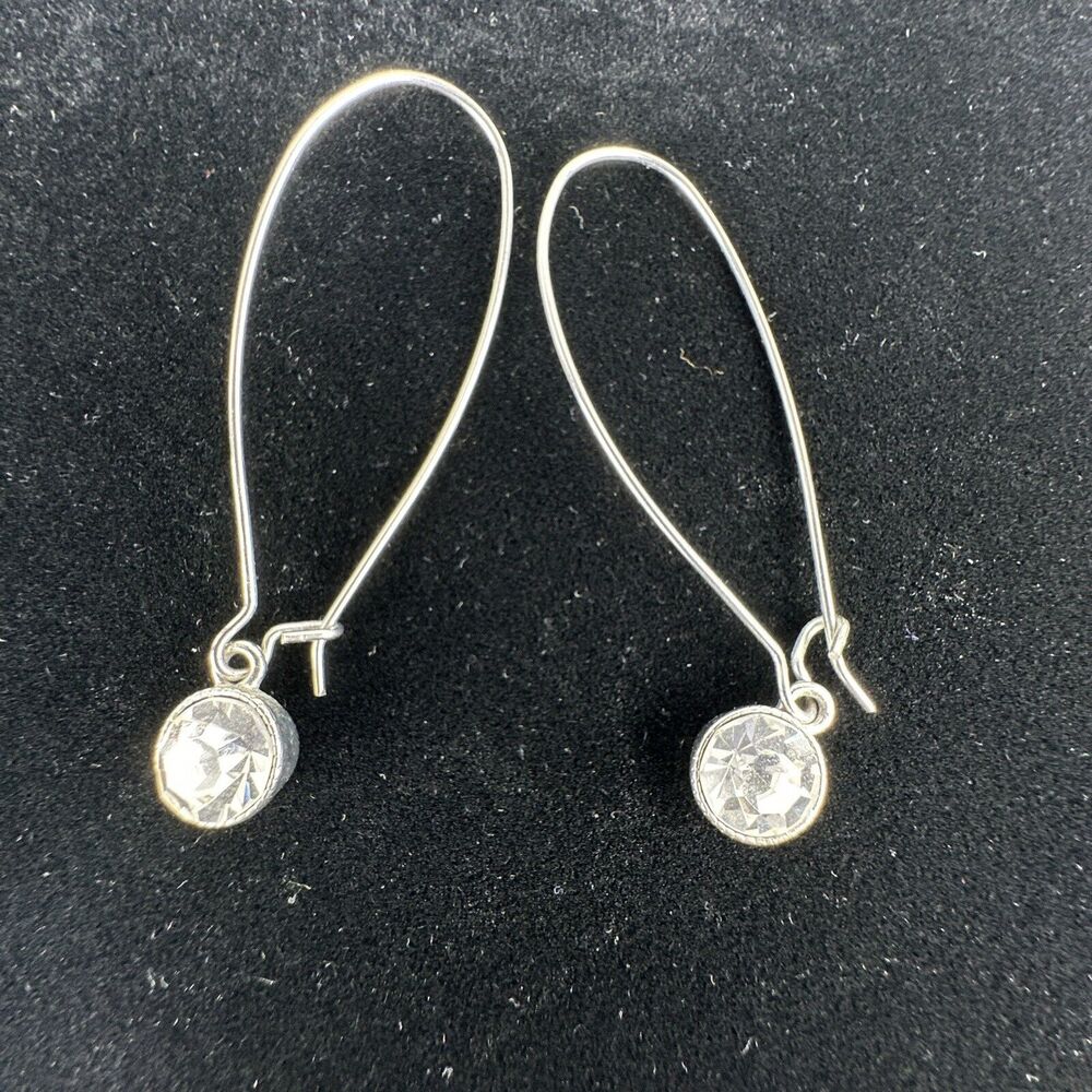 Vintage CZ‎ Cubic Zirconia Drop Shephard's Hook Earrings